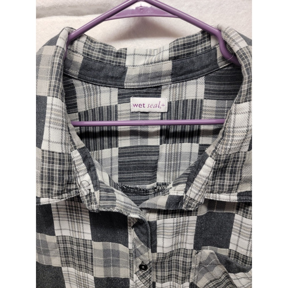 Wet Seal Patchwork Plaid Long Sleeve‎ Button Up Shirt Womens Plus 3X Vintage Y2K - Picture 4 of 10